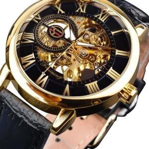 Gold-Tone Openwork Watch with Leather Strap — view 2