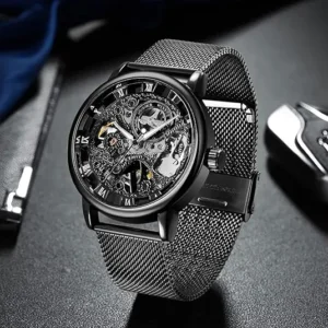 Black Openwork Watch with Mesh Bracelet — view 2