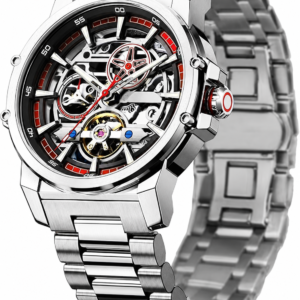 Silver and Red Openwork Watch — view 2